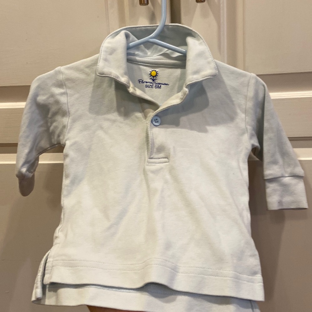 Florence Eiseman light blue polo shirt, size 6-16m. 100% cotton.
